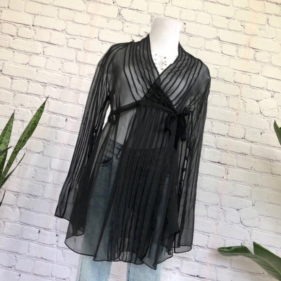 ROBERT RODRIGUEZ BLACK SILK SHEER WRAP BLOUSE 6 - Picture 7 of 9